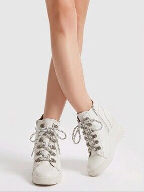 Paolo White Lace-Up High-Top Boots